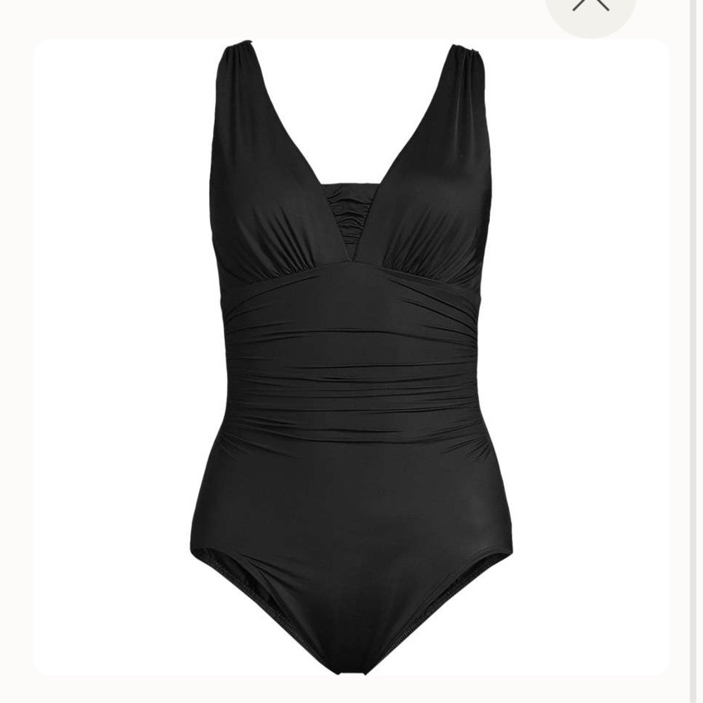 Lands End Mastectomy Slender Grecian Tummy Swimsuit size 16 swim black one piece